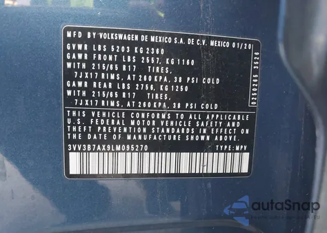 2020 Volkswagen Tiguan 2.0T Se/2.0T Se R-Line Black/2.0T Sel from USA, damaged, VIN 3VV3B7AX9LM095270